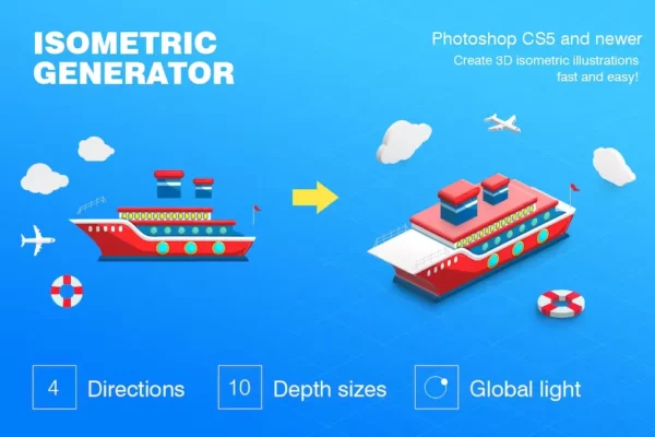 دانلود پکیج آبجکت سه بعدی برای فتوشاپ + اکشن Isometric Illustration – 3D Generator-نهایت خرید