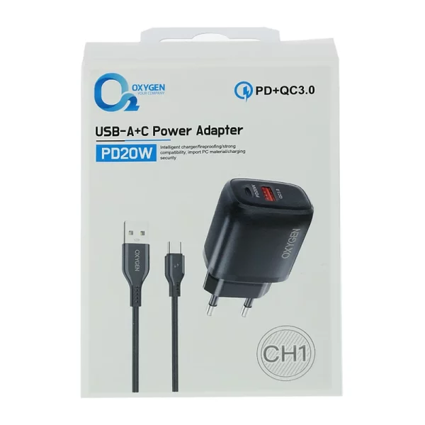 شارژر دیواری اکسیژن مدل CH1 به‌ همراه کابل تبدیل USB-C-نهایت خرید