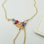 گردنبند آبکاری طلا نگین مولتی کالر باگتی ، فوق العاده زیبا و ظریف